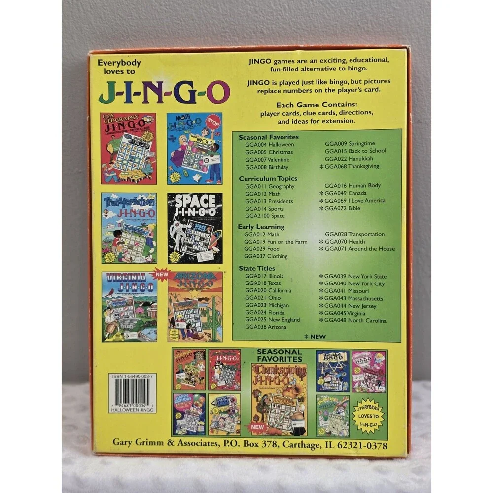 Halloween J-I-N-G-O Bingo Style Game 1993 Gary Grimm Jingo School Students Read